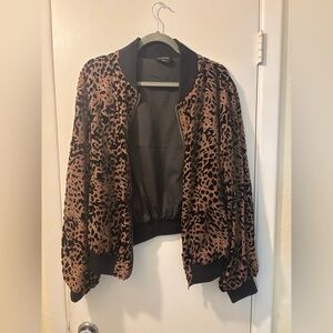 Bebe Leopard Print Bomber Velvet Jacket